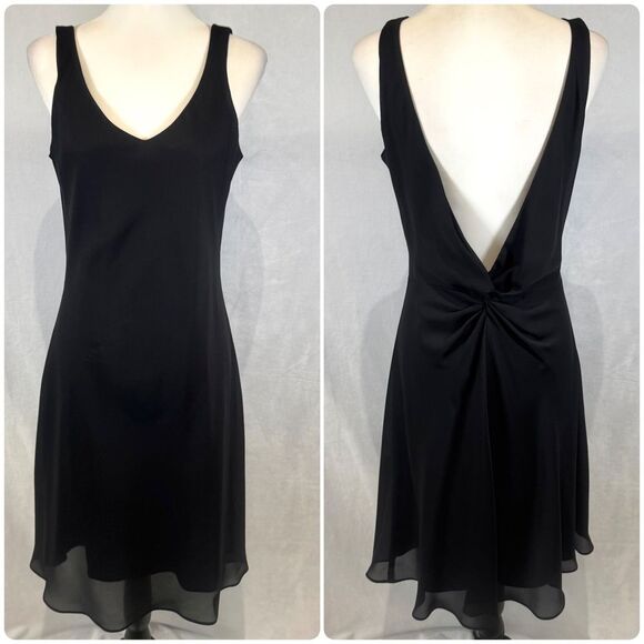 Vintage Niki by Niki Livas black chiffon twisted vback midi dress size 12 - Picture 1 of 7